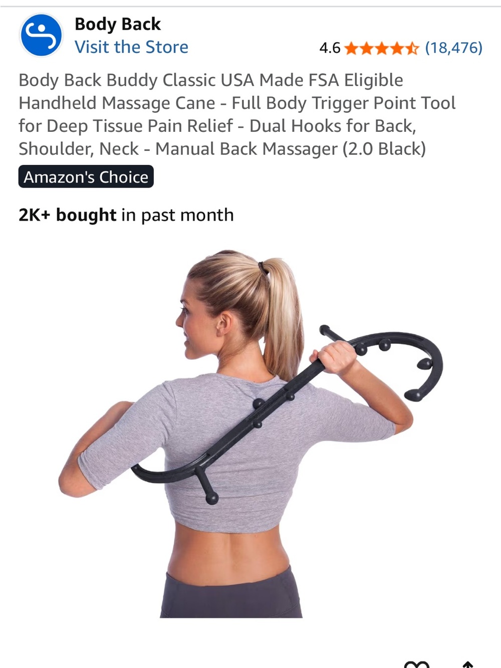 Body Back Buddy Handheld Massage Cane - Black